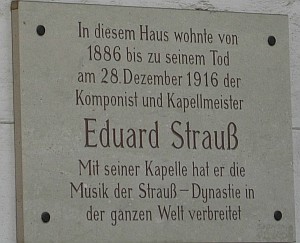 planet-vienna, der komponist eduard strauss; Gedenktafel an der Reichsratstrasse