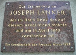 planet-vienna, der komponist joseph lanner; Gedenktafel in Döbling, wo das Sterbehaus Lanners stand