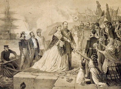 planet-vienna, erzherzog maximilian, kaiser von mexiko, Maximilian und Charlotte treffen 1864 in Vera Cruz ein
