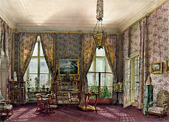 planet-vienna, das palais harrach an der freyung in wien, salon im Palais Harrach, Aquarell von Rudolf von Alt um 1844