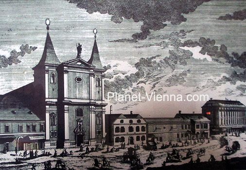 planet-vienna, die laimgrubenkirche st. josef in wien, Stich von Carl Graf Vasquez um 1733