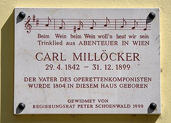 planet-vienna, der komponist carl millöcker; Gedenktafel in Nussdorf