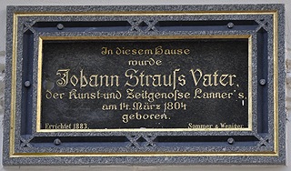 planet-vienna, der komponist johann strauss vater; Gedenktafel an der Flossgasse 7 in der Leopoldstadt, Geburtshaus