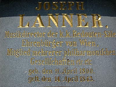 planet-vienna, der komponist joseph lanner; Tafel an Lanners altem Grabstein in Döbling