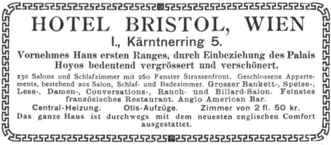palais hoyos und hotel bristol, bauliche vereinigung, annonce von 1900